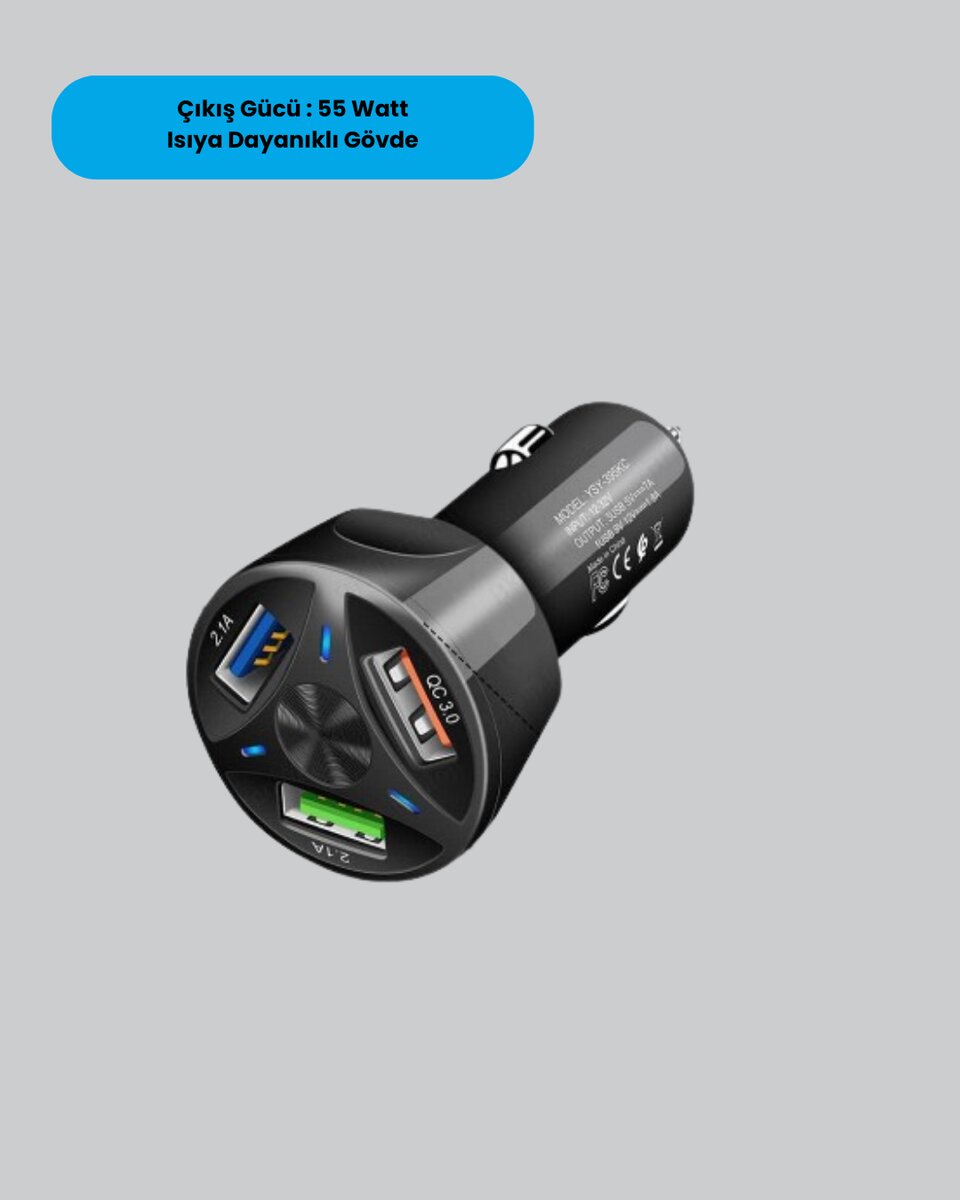55W Güçlü Araç Şarj Cihazı Power Delivery Destekli