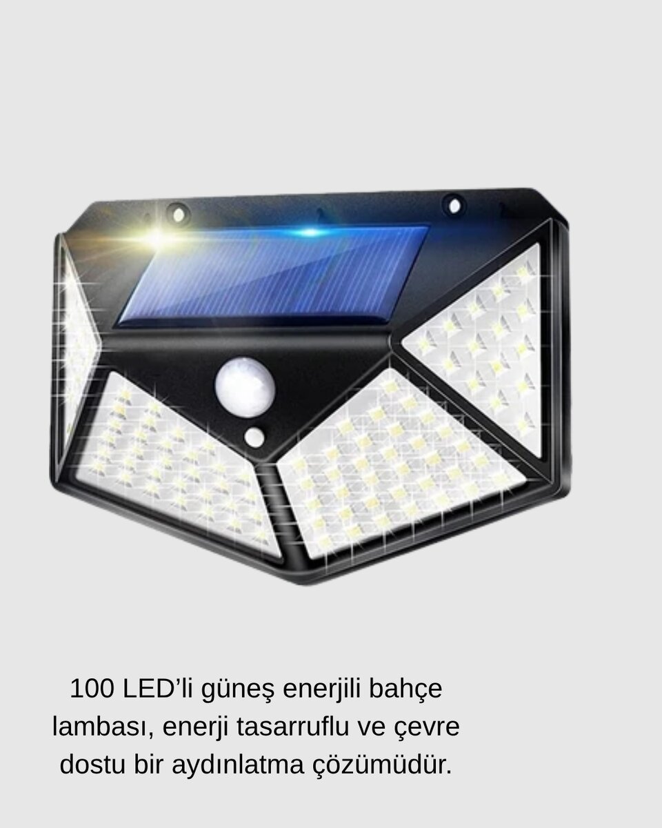 Solar Güçlü 100 LED Bahçe Lambası – Enerji Tasarruflu Suya Dayanıklı ve Geniş Açılı Işık